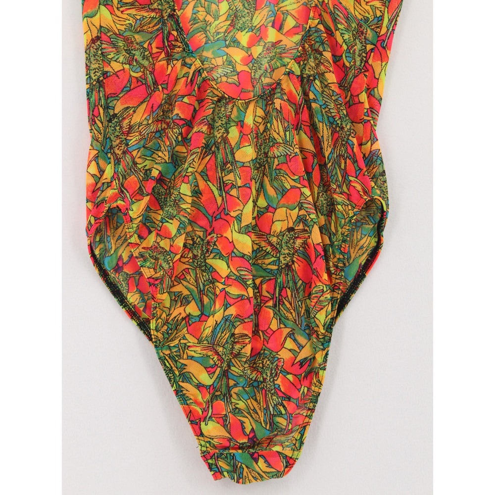 90's Solar Tan Through One Piece Swimsuit size 13/14 Neon Scoop Back Size 13/14 - Picture 5 of 10